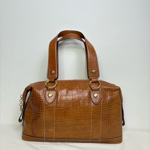 MICHAEL KORS Caramel Honey Tan Croc Embossed Genuine Leather Satchel Tote - Picture 16 of 16